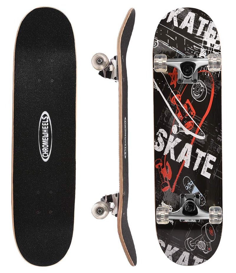 Chrome Wheels ChromeWheels 31 inch Skateboard Double Kick Skate Board Cruiser Longboard 8 Layer Maple Deck Skateboards for Kids and Beginners - Image 1